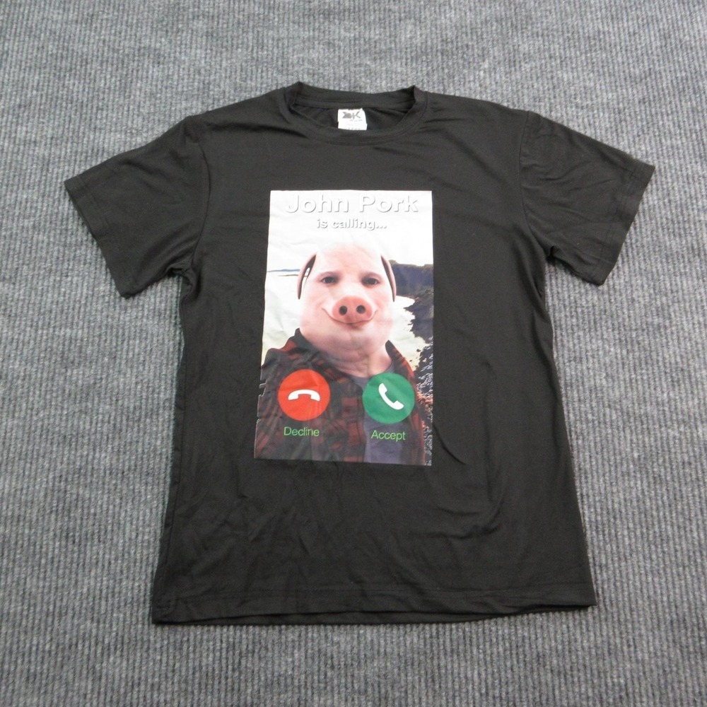 John Pork Shirt Mens Small Black Short Sleeve Crew Neck KonKave Graphic Tee